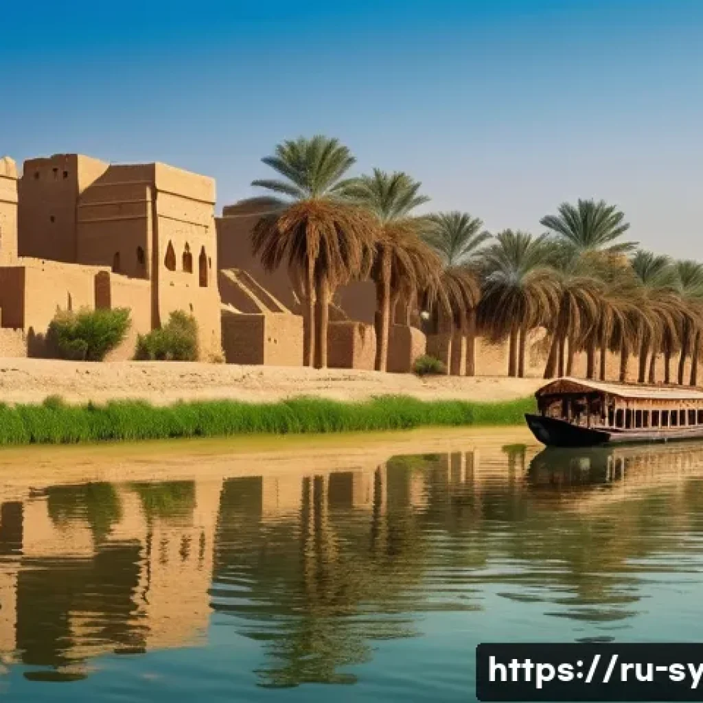 시리아 주요 강과 자연환경 - **Prompt 1: Ancient Euphrates Life**
    "A panoramic view of the ancient Euphrates River, wide and ...